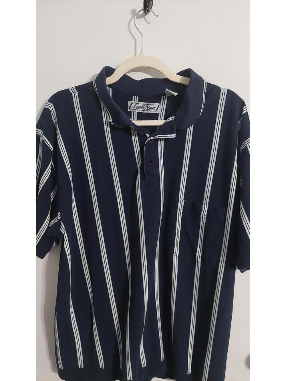 Arnold Palmer Navy Blue Vertical Stripe Polo Shirt